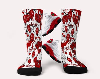 Jordan 13 Cherry/True Red/Chicago Socks - Matching Custom Socks