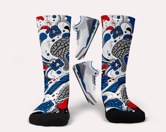 Jordan 3 True Blue Socks- Matching Custom Design