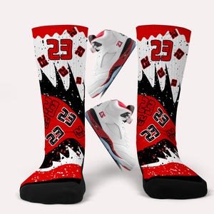 Jordan 5 Fire Red  Socks- Matching Custom Socks