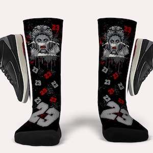 Jordan 2 Black Cement Socks- Matching Custom Socks