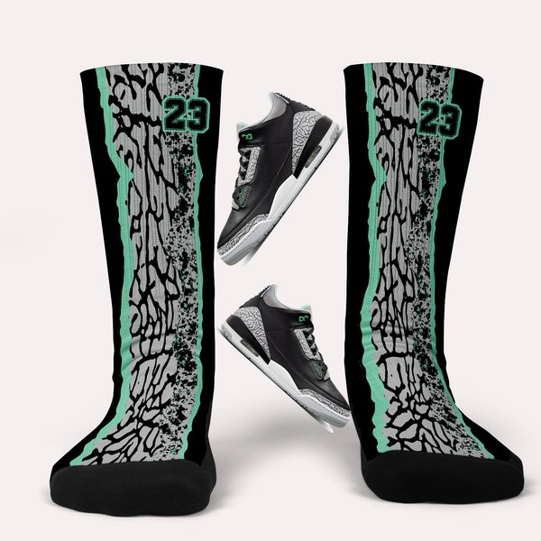 Jordan 3 Green Glow Socks- Matching Custom Socks