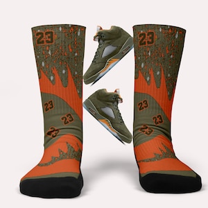Jordan 5 Olive- Matching Custom Socks