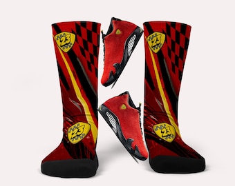 Jordan 14 Ferrari Matching Socks - Matching Custom Socks