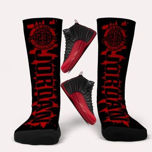 Jordan 12 Flu Game Socks - Matching Custom Socks