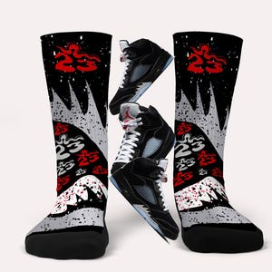 Jordan 5 Black Metallic Reimagined Socks- Matching Custom Socks