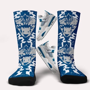 Jordan 4 Industrial Blue Wolf Socks - Matching Custom Socks