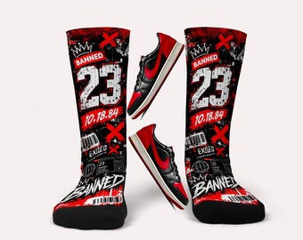 Meias Jordan 1 Banned - Design personalizado combinando