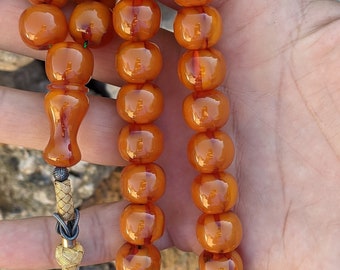 Ottoman Pressed Amber Bakelite Prayer Beads Handmade Turkish Tasbih Islamic Gift