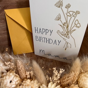 Cartão de Aniversário Personalizado / Feliz Aniversário / Aniversário / Amigos / Família / Minimalista / Flores