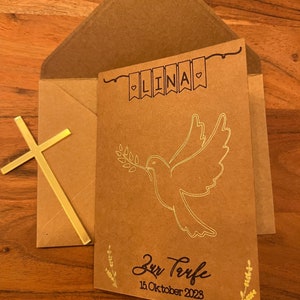 Personalisierte Taufkarte / Baptisms Card / Taufe / Taufgeschenk / Tochter, Nichte, Sohn, Neffe, Baby / Taufe Idee / Taube / Christ / Kreuz