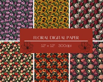 Floral Digital Paper, seamless pattern, Floral, Premium Digital Paper, (6-PACK)