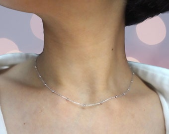 Closing sale: Dainty 925 Silver Satellite Chain necklace, bubble chain, minimalist Korean style, present for her, Layering Necklace.