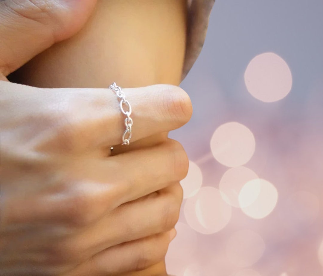 925 Sterling Silver Adjustable Chain Ring, Dainty Minimalist Ring, Gift
