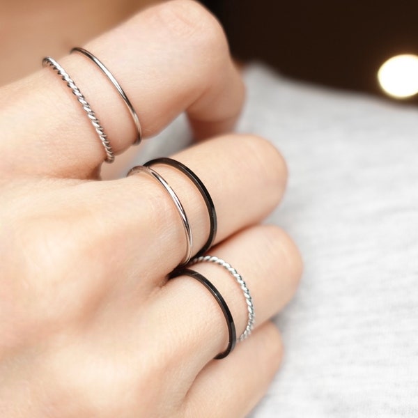 Closing sale: Stackable surgical stainless steel 1mm rings, affordable dainty thin stacking layer band ring minimalist rings.