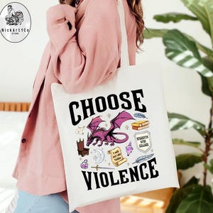Fourth Wing Tote Bag, Choose Violence,Basgiath War College, Gifts For Readers, Fantasy Books, Dragon Rider,Book lover, Bookish Gift Tote Bag