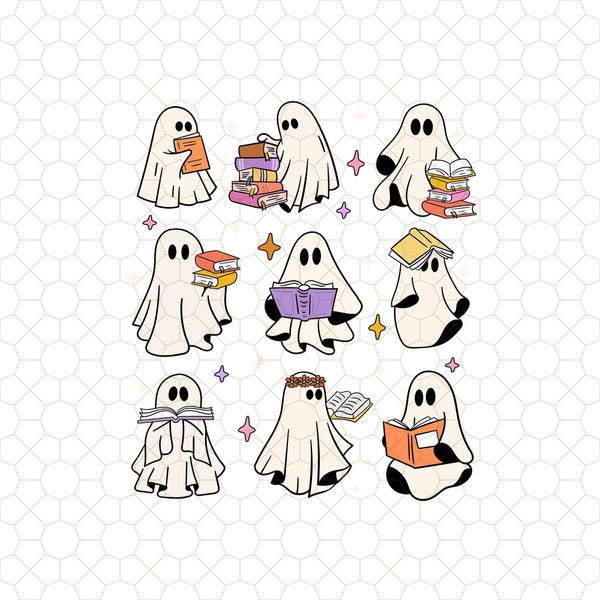 Ghost Reading Books png, Book Lover Png, Librarian Png, Teacher Png, Retro Halloween Png, Cute Ghost Png, Bookworm Book Lover Book Nerd