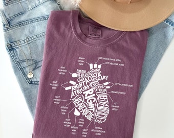 Comfort Colors® Anatomical Heart Shirt Cardiac Nurse Shirt, Cardiac Heart Shirt, Cardiology Nurse Cardiac Shirt, Cardiac Sonographer Shirt