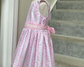 Handmade Pink Striped Floral Dress, Size 4 Cotton Summer Dress