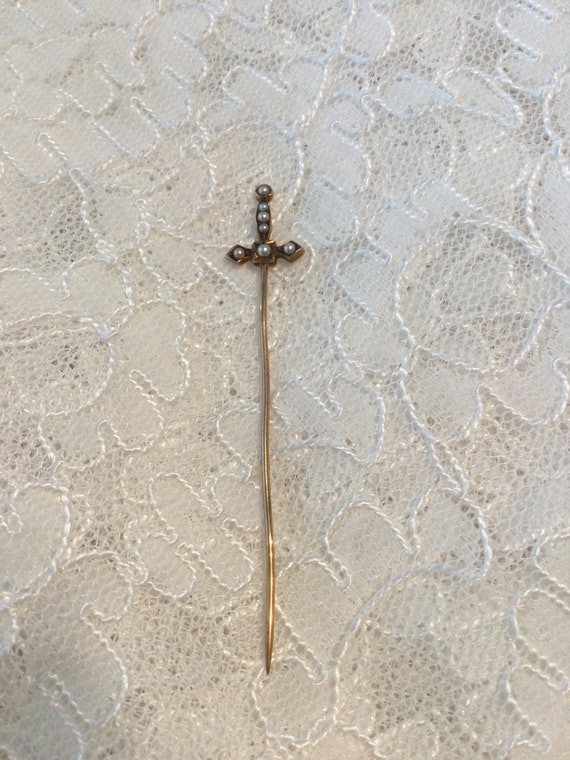 Antique Gold and Seed Pearls Stick Pin, Victorian