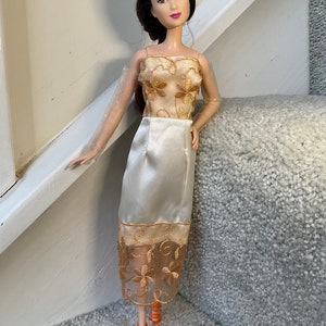 Handmade Fashion Doll Gold Formal Dress/ Doll Evening Dress