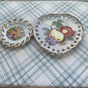 Vintage Ceramic Hand Painted Fruit Hanging Plates, Made in Japan