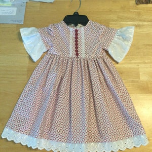 Handmade Infant Red Print Dress/ Baby Easter Dress/ Baby Christmas Dress