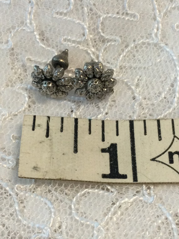 Antique 1800’s Silver Flower Stud Earrings - image 4