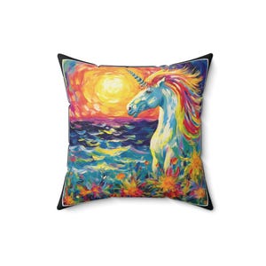 Almofada de unicórnio, almofada decorativa de unicórnio, toque artístico excêntrico para decoração de casa de fantasia, almofadas com estampa de arte de unicórnio, almofadas com arte de fantasia…