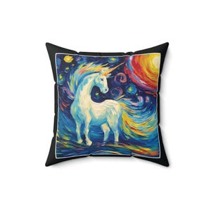 Almofada de unicórnio, almofada decorativa de unicórnio, toque artístico excêntrico para decoração de casa de fantasia, almofadas com estampa de arte de unicórnio, almofadas com arte de fantasia…