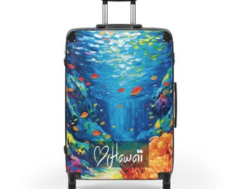 Hawaii Underwater Painting Art Print Suitcase | Polycarbonate & ABS Hard Shell Travel Luggage | Stylish Hawaiian Traveler's Bag | 3 Sizes