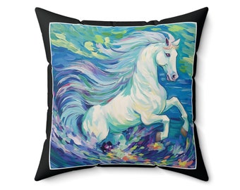 Decorative Horse Pillows, "Dancing Horse With Cool Emotion" Horse Pillow, Horse Art Print Pillow, Decorative Square Pillow in 3 Sizes...