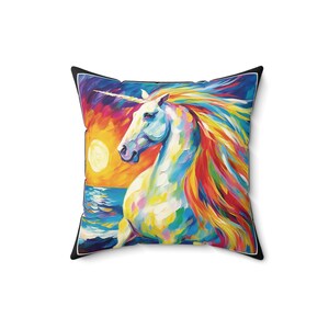 Almofada de unicórnio, almofada decorativa de unicórnio, toque artístico excêntrico para decoração de casa de fantasia, almofadas com estampa de arte de unicórnio, almofadas com arte de fantasia…