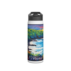Tropical Hawaiian Water Bottle | Stainless Steel Bottle With Oil Painting Art Print | Eco-Friendly Gift Idea | Stainless Steel Water Bottle