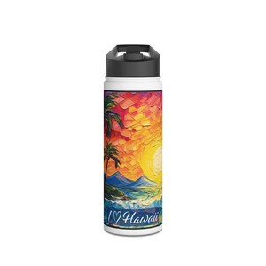 Tropical Hawaiian Water Bottle | Stainless Steel Bottle With Oil Painting Art Print | Eco-Friendly Gift Idea | Stainless Steel Water Bottle
