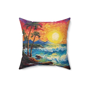 Hawaii Art Pillow, Hawaii Art Print Pillow, Decorative Hawaii Pillows, Tropical Art Accent for Home Décor, Hawaii Landscape Throw Pillow …