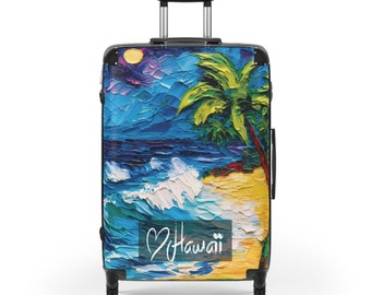 Hawaii Oil Painting Art Print Suitcase | Polycarbonate & ABS Hard Shell Travel Luggage | Stylish Hawaiian Traveler's Bag...