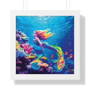Mermaid Art, Mermaid Print, Mermaid Posters, Premium Framed Mermaid Art Print, Ideal for Mermaid Lover Gifts …