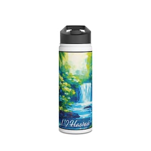 Tropical Hawaiian Water Bottle | Stainless Steel Bottle With Oil Painting Art Print | Eco-Friendly Gift Idea | Stainless Steel Water Bottle
