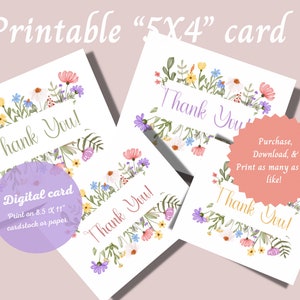 Conjunto imprimible de 4 tarjetas de agradecimiento Descarga instantánea tarjeta de felicitación colorida Tarjeta en blanco Tarjeta digital tarjetas minimalistas de diseño floral multicolor