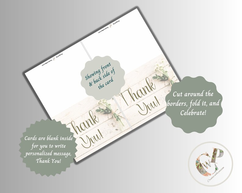 Printable Thank You Card Instant Download Colorful Greeting Card Blank ...