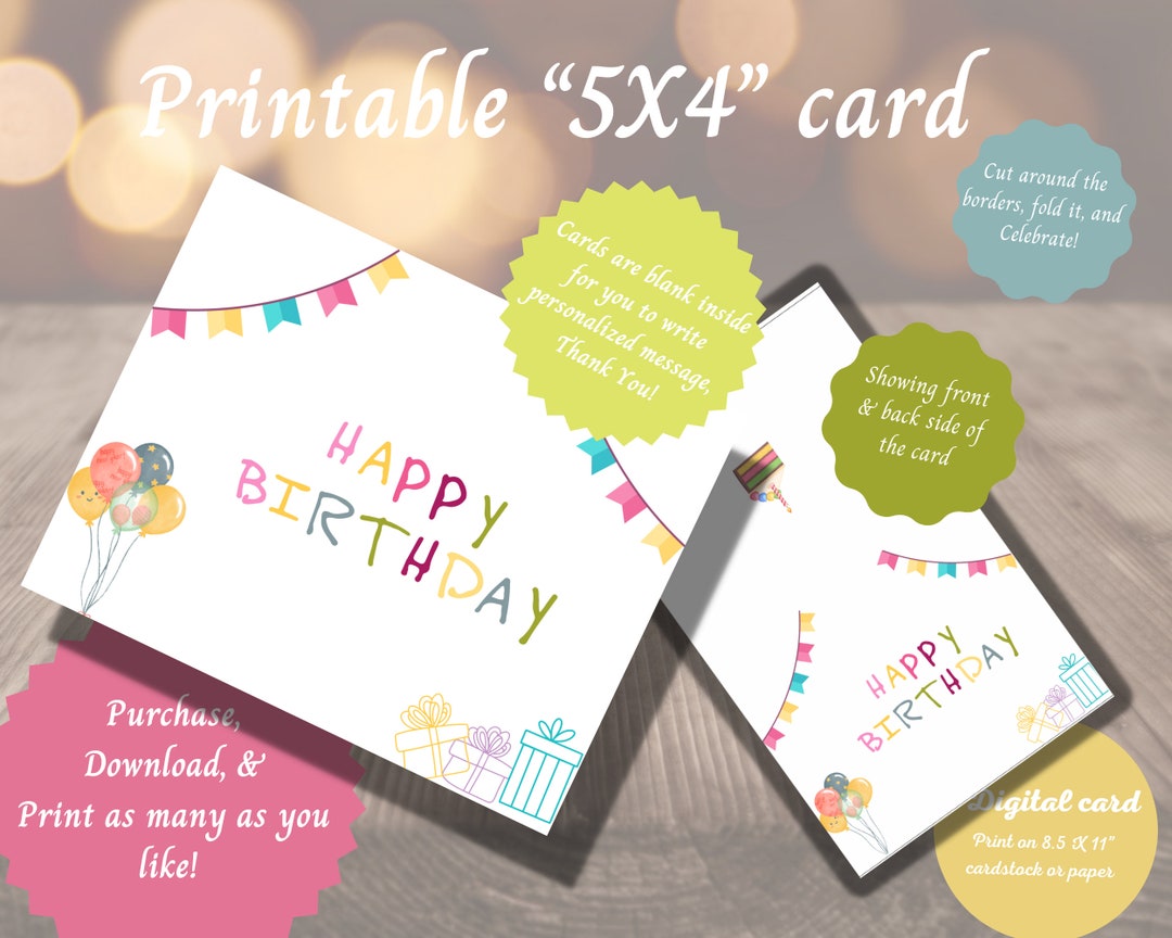 Printable Happy Birthday Card Instant Download Colorful Birthday ...