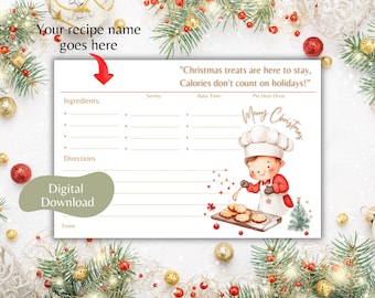 Christmas Recipe printable cards Instant downloadable cards Bakers gift Baking lovers gift Baking recipe cards
