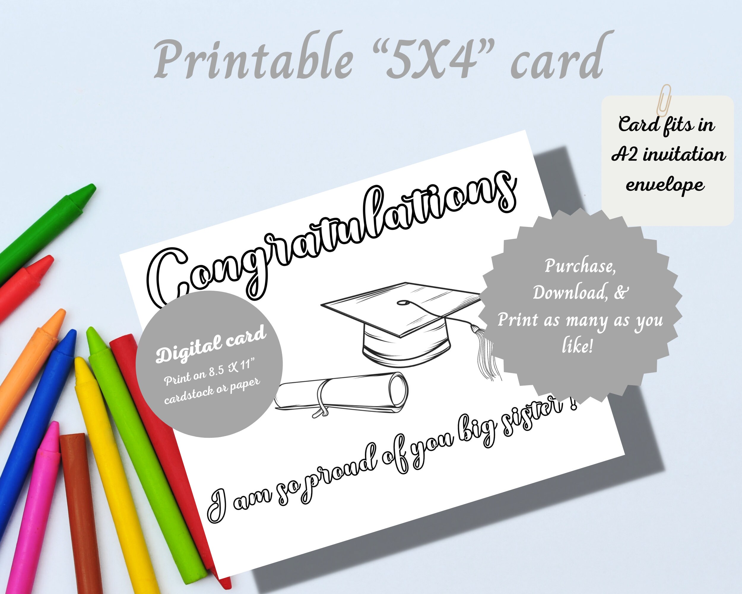Printable Kids Coloring Card Big Sister Card Instant Download ...