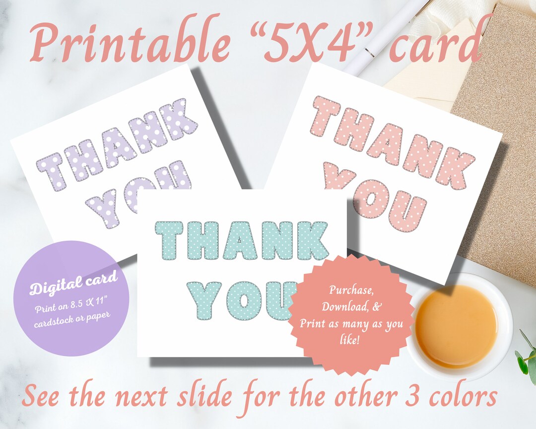 Printable Set of 6 Thank You Card Instant Download Colorful Greeting ...