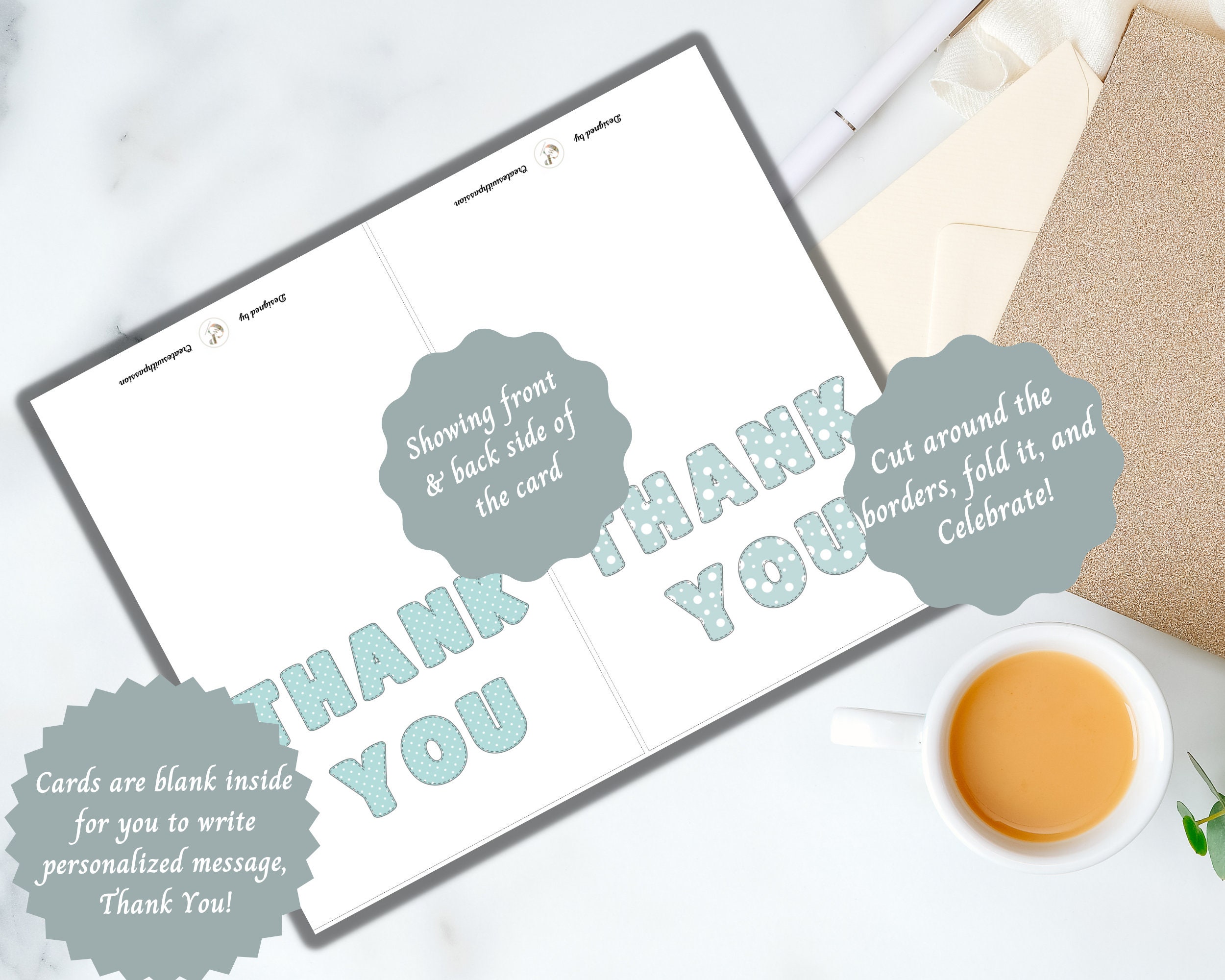 Printable Set of 6 Thank You Card Instant Download Colorful Greeting ...