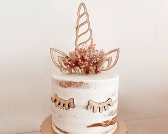 Unicorn Face Wood Birthday Cake Topper