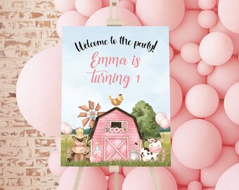 Editable Farm Friends Birthday Welcome Sign Template for Girl Birthday