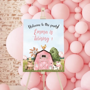 Editable Farm Friends Birthday Welcome Sign Template for Girl Birthday