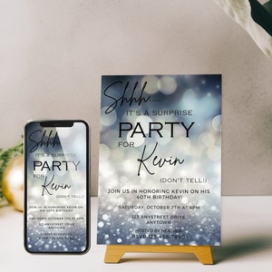 Silver Surprise Birthday Party Invitation Template