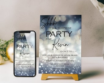 Silver Surprise Birthday Party Invitation Template
